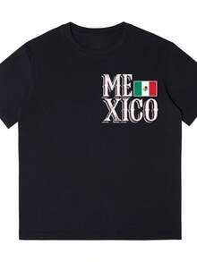 Camiseta Unisex Negra de Manga Corta con Estampado de la Bandera Mexicana - Negro - Ver 3