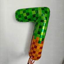 Pixel Miner Number Mylar Balloon, Green, 40 Inch Large, with Brown Pixel Cube Boxes, Video Game Theme Birthday Party Decorations - Globos-10 unidades-5 - Ver 7