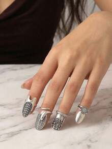 XYHEALER 1/4 buah Cincin Kuku Terbuka Wanita Perak Vintage, Set Cincin Cakar Ujung Jari Gaya Gothic Punk, Penutup Kuku Desain Ular/Kucing/Pohon Perhiasan yang Dipersonalisasi - MultiWarna - View 7