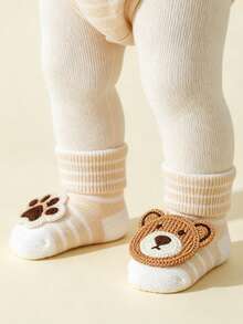 4 pares de calcetines gruesos y cálidos con diseño de oso lindo para bebés/infantes, adecuados para otoño/invierno - Multicolor - Ver 6