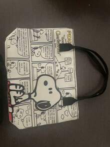 Peanuts 官方 Snoopy 卡通印花帆布包，大容量托特包兼單肩斜跨包，多口袋設計，可放入 14 吋筆電，耐用布料，適合青少年女孩/女性/學生，適用於上學/通勤/旅行，Snoopy/Peanuts 粉絲理想生日禮物 - 查看 4