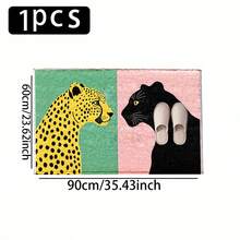 1pc Pink Green Leopard & Contrast Pattern Printed Faux Cashmere Surface TPR Bottom Doormat, Bathroom Mat, Kitchen Mat, Laundry Mat, Holiday Atmosphere Decor, Home Decor, Party Decor, Wedding Decor, Dining & Kitchen Decor - Multicolor - View 13