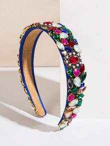 1 pieza Diadema de banda ancha estilo palacio vintage decorada con piedras preciosas multicolor, nuevo estilo de verano para mujer, accesorio de cabello elegante adecuado para reuniones, bailes y fiestas de mujeres, accesorio de ropa brillante (el color y la posición de las piedras preciosas de strass no son fijos, son aleatorios) - Color FG301 - Ver 4