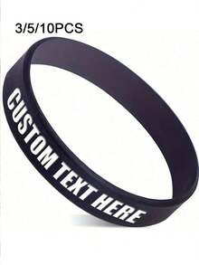 3/5/10pcs Customizable Silicone Bracelets - White Base With Black Text, Sports Bracelets, Bracelet Set, Silicone Bracelets, Fashion Silicone Bracelets, Bracelets, Cross Silicone Bracelets, Couple Gifts. Holiday Bracelet Matching, Halloween Bracelets, Christmas Bracelets, Party Bracelets, Dinosaur Bracelets, Inspirational Silicone Bracelets, Friendship Bracelets, Home Life, Christmas Home Atmosphere, Souvenirs - Multicolor - View 2