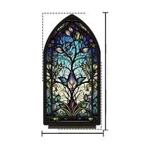 Sujetalibros de acrílico estilo vidrio colorido con bosque y río, estantería decorativa 2D con ventana gótica, organizador de escritorio con paisaje colorido, estantería de arte, adecuado para oficina en casa, regalo único para amantes de los libros y entusiastas de la naturaleza, decoración de escritorio antideslizante - 1PC - Ver 7
