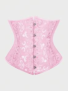 Underbust Corsets For Women,Corset Belt, Women's Floral Jacquard Lace Up Under Boob Corset Slimmer Body Shaper - 粉色 - 查看 1