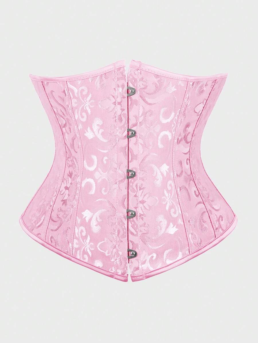 Underbust Corsets For Women,Corset Belt, Women's Floral Jacquard Lace Up Under Boob Corset Slimmer Body Shaper - 粉色 - 查看 1