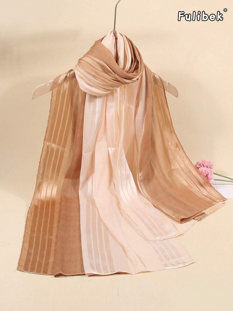 1pc/Set All-Season New Women's Lightweight Chiffon Gradient Color Long Scarf Shawl Sun Protection Headscarf Suitable For Daily Use - Beige - View 1