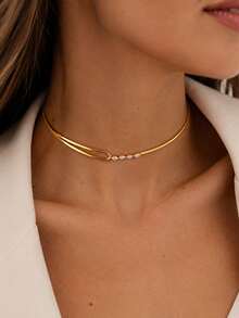 outingfit 1pc European And American Style New Minimalist U-Shaped Rhinestone Choker Necklace, Fashionable Personalized Premium Feel Choker For Women - Geometry - View 1