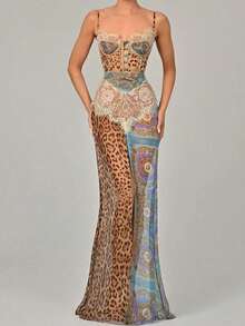 Leopard Print Strappy Backless Dress 2026 - Blue - View 2