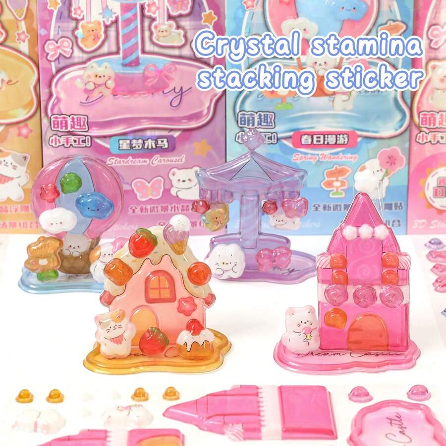 Cartoon Glow-In-The-Dark 3D Embossed Stackable Stickers, Fun Play Stickers, Embossed Stickers, Cute Girl Crystal Stickers, 4 Styles Available, Rich Material Options, Solid Phone & Water Cup Decorative Stickers - 3D Glow-in-the-dark Relief Sticker - View 1