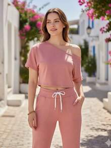 Conjunto Pants Acampanado Y Top Cómodo Para Mujer - Rosa - Ver 2