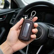 女款高級皮革鑰匙套 - 附拉鍊零錢包汽車鑰匙套，多功能鑰匙套，銀金色，輕量奢華 - 均碼 - 查看 4
