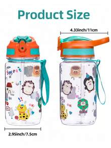 1個約600ml/19oz 3D/UV印花卡通動物圖案兒童吸管水壺，小容量運動水壺附吸管與手把，便攜防漏，輕巧耐用，附攜帶繩，方便攜帶，適合遊戲、露營、戶外運動、旅行、健身、運動、學校、日常使用，生日禮物與節日禮物的絕佳選擇 - 彩色 - 查看 4