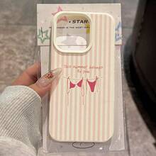 1pc TPU Material Summer Playful Pink & White Striped Slogan Pattern Phone Case Compatible With IPhone 17 Pro Max/17/16 Pro Max/15/13/12/11/ S20 FE/A15/S24/A55/ Note 11/Note 12/Note 13 Pro Full Coverage Shockproof Soft Protective Cover - White - View 2