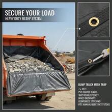 [Free Shipping] PVC Coated Netting Cover 7 X 18 Ft For Debris Hauling Waste Transport Gravel Delivery, 5.5 Inch 18oz Double Pocket Brass Grommets Reinforced Double Needle Stitch Webbing Manual Electric Dump Truck System Accessory-XY321179 - Default0 - View 6