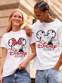 [Disney Officially Licensed] Women's Crew-Neck Printed T-Shirt - Featuring Disney's Minnie Mouse Graphic And "Minnie" Lettering Print - White - Men's - View 1