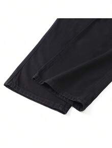 Men's Vintage Washed Wide Leg Pants, Red Rhinestone Flame Graphic Drawstring Streetwear Trousers, Casual Y2K Style Bottoms - Black - View 5