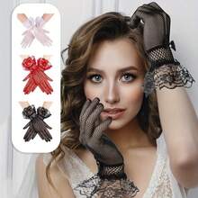 1 Pair Women's Elegant Vintage Lace Gloves | Long Arm Length, Soft Floral Pattern, Suitable For Weddings, Tea Parties, Balls And Various Formal Occasions - Available In White, Red, Black, Exquisite Craftsmanship, Essential Accessory For Ball Outfits - Multicolor - View 1