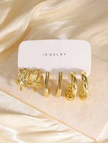 6-18PCS/Gold Rose Heart Starfish Crescent Moon C-Hook Fish Mouth Multi-Style Earring Set, Suitable For Summer Vacation Travel, Beach Outings, Daily Dates, Best Gift For Family And Friends - Gold - View 5