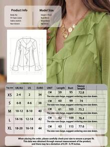 Women's V-Neck Ruffle Chiffon Blouse, Elegant Semi-Sheer Bell Sleeve Top, Romantic Bohemian Style Shirt, Suitable For Office, Vacation, Party, Casual And Daily Fashion Wear - Green - View 3