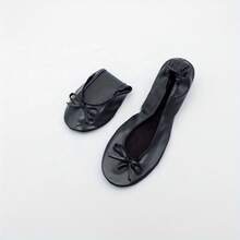 Bailarinas Portátiles Para Mujeres, Zapatos Planos Enrollables Con Suela Suave Y Lazo, Cómodos Zapatos Planos De Baile Con Bolsa De Mano - [Negro] - Ver 4