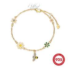 925 Silver Colorful Flower Bracelet For Women, Inlaid With Zirconia And Cute Bees, Lovely Jewelry Gift For Her, Summer - Gold - View 10