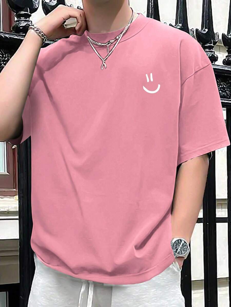 Manfinity Hypemode Men's Expression Print Drop Shoulder T-Shirt - Pink - View 1