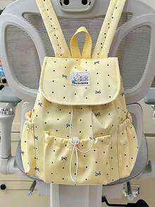 1pc Girls Bowknot Polka Dot Print Nylon Drawstring Closure Fashion Backpack Student School Bag Suitable For All Seasons Daily Use Without Pendant - A - View 12