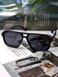 1PC /POLASUP Brand Customized/Polarized Lens Men's Double Bridge Aviator Square Frame Glasses, Classic Black Frame Design, Hollow Temple Metal Decorative Buckle, Business Casual Versatile Style, High-Quality Texture, Lightweight Comfortable No Pressure On Face (Comes With PU Glasses Case Gift Box Set) Differentiated - Multicolor - View 3