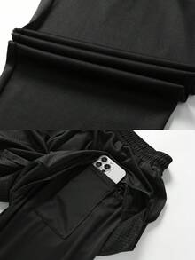 Men's Long Sleeve T-Shirt And 2 In 1 Pants Set, Suitable For Outdoor Sports, Running, Fitness Wear - Black - View 4