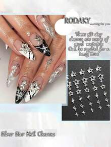 30pcs Silver Star Nail Art Decorations, Shiny 3D Star Nail Gems, Starlight Nail Jewelry, Y2K Acrylic Nail Decor, Metal Nail Supplies, Suitable For Women And Girls Nail Charms - Silver - View 6