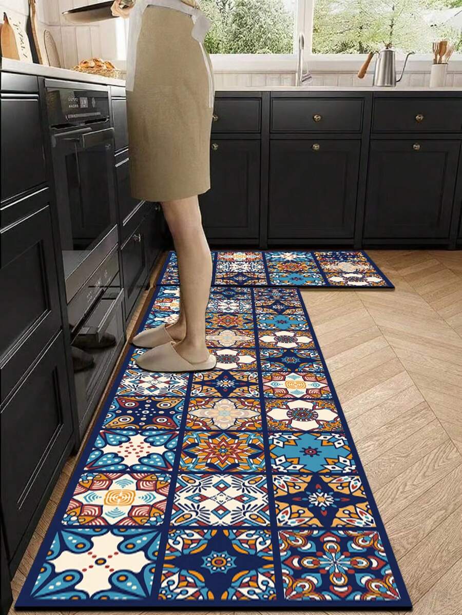 1件裝 Warm Cooking 英文字印花矽藻泥廚房地墊,淺灰色復古做舊布面吸水海綿防污橡膠墊,適用於爐灶、水槽、浴室、玄關、洗衣房、客廳,柔軟裝飾吸水地毯 - 彩色 - 查看 1