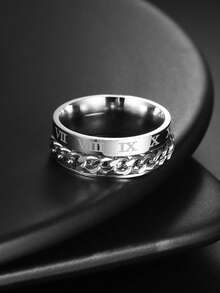 1pc Fashion Stainless Steel Roman Numeral Chain Rotating Ring For Men - Roman Numerals - View 1