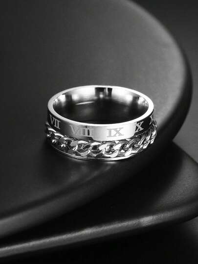 1 pieza Anillo giratorio de cadena con números romanos de acero inoxidable de moda para hombres