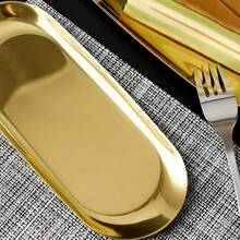 Golden Metal Dinner Plates, Set Of 5 With Round And Oval Styles, High-Quality Tray Set, Suitable For Serving Food, Snacks, Jewelry, Cosmetics, Parties And Daily Use. - Baking Pan - View 2