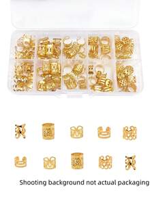 50pcs Alloy Braiding Mixed Set, Hair Dreadlock Accessory Braid, Metal Hair Rings Cuffs Clips For Dreadlock Accessory Jewelry Decorations(Without Box) - Gold - View 2