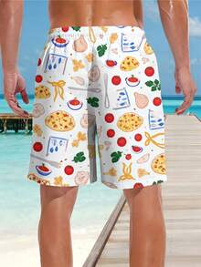 Mens Swim Trunks Pizza And Kitchen Ingredients Pattern Summer Beach Wear 3D Printing Swim Trunks For Vacation And Pool Parties Soft Comfortable Fabric - Multicolor - View 5