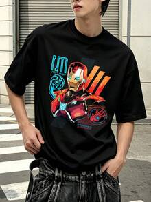 Marvel Iron Man Armor Design Graphic T-Shirt 100% Cotton Men's Clothing Men's T-Shirt Men's Summer Outfits Marvel Series Gift Ideas For Men Streetwear For Men - 黑色 - 查看 3