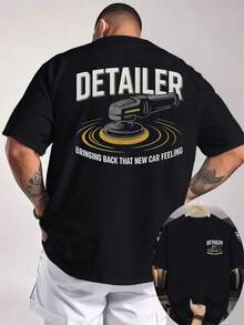 Men T Shirt,Printed On Both Sides"DETAILER Car Detailing"Words,Contains Car Maintenance Elements,Loose Design,Suitable For Modified Car Enthusiasts. - 黑色 - 查看 1
