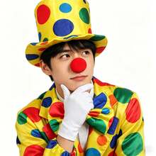 4pcs Clown Costume Set (Includes Polka Dot Hat, Nose, Gloves And Bow Tie) - Adult Circus Performance Full Outfit, Halloween, Christmas And Party Costume (Unisex), Ball Party Cosplay Clown Set - Multicolor - View 10