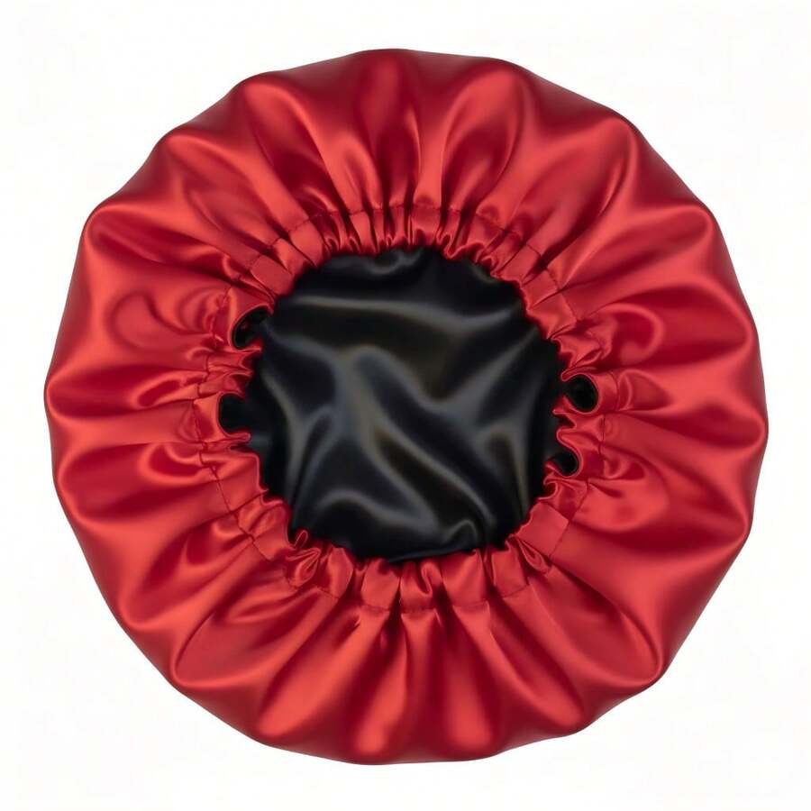 Double-Sided Anti-Frizz Satin Bonnet With Adjustable Elastic - Red - View 1