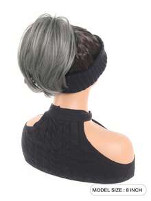 女用合成捲曲凌亂髮髻彈性髮圈盤髮髮飾 髮接片 馬尾遮蓋接髮夾 短馬尾 深灰色 萬聖節 - 深灰色 - 查看 6