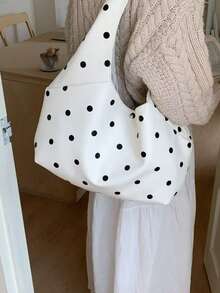 韓系女款肩背包 春夏新品 Ins小眾設計 復古圓點 通勤 出遊 日常購物 大容量腋下托特包 - 白色 - 查看 3