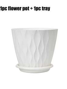 2pcs/Set Wavy Plastic Flower Pot, Suitable For Indoor/Outdoor Planting, With Drainage Holes And Tray, Waffle Texture Flower Pot, Ideal For Indoor Plants, Suitable For Carnivorous Plants, Ficus Lyrata (1 Pot + 1 Base) - Multicolor - View 14