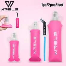 WRELS 1個/2個/1組 150ml/250ml/500ml | 粉紅色可折疊慢速攜帶軟水瓶，適合徒步、跑步、馬拉松、登山和越野，配備矽膠咬嘴，輕量化水瓶 - 彩色 - 查看 2