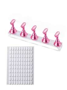 1 Box Set/2 Box Set Acrylic Nail Art Practice Stand With Double-Sided Adhesive Nail Holder, Press-On Magnetic Nail Tip Practice Rack, Reusable Nail Practice Hand Tray, Pre-Coated Nail Art Display Stand - Multicolor - View 13