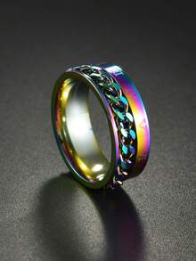 1pc Fashion Stainless Steel Roman Numeral Chain Rotating Ring For Men - Roman Numerals - View 9