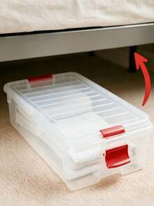 35L Large Capacity Underbed Storage Box, Optional Transparent / Grey Transparent Style, With Wheels And Clips, Fits Narrow Spaces, Dustproof And Moisture-Proof, Organized And Space-Saving - Multicolor - View 7