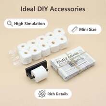1/12 Dollhouse Bathroom Accessories, Miniature Toilet Paper Roll, Mini Newspaper, Realistic Mini Tissue Holder Set, Suitable For Dollhouse Bathroom Decor, Mini Toilet Paper Roll With Tearable Design, DIY Mini Kitchen Dollhouse Decor, Photography Props (Note: Newspaper Cover Pattern Is Random, Please Be Aware, Thank You) - Multicolor - View 5